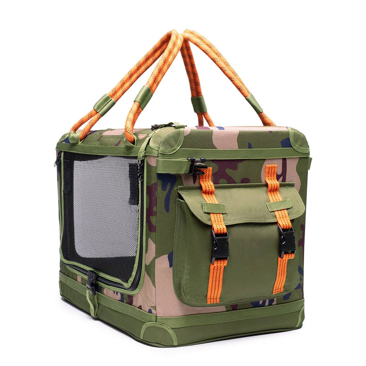 ROVERLUND - AWAY-WE-GO PET CRATE: CAMO / ORANGE / SMALL - UP TO 25LBS